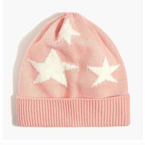 NWT J. Crew Girls' Pink W/Ivory Stars Knit Hat/Beanie - Picture 4 of 8